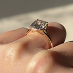 3 carats Elongated Cushion cut Tapered band with slim bezel ring