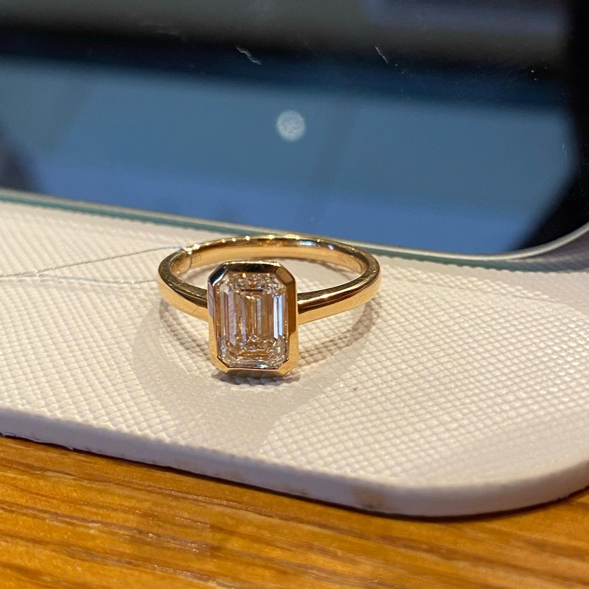 1.5 CT Emerald Cut Bezel Set Solitaire Ring | Minimalist Lab Grown Diamond Engagement Ring | 14K Gold Fine Jewelry