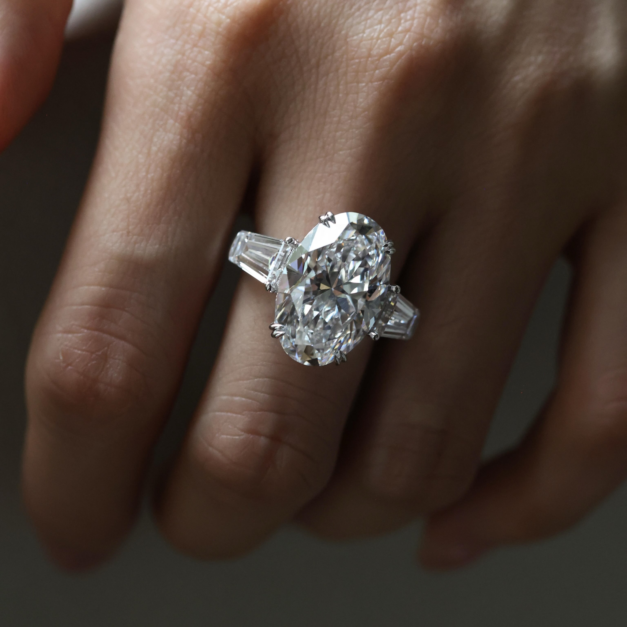 Signature 10 Ct Oval Lab Diamond Three Stone Bridal Ring