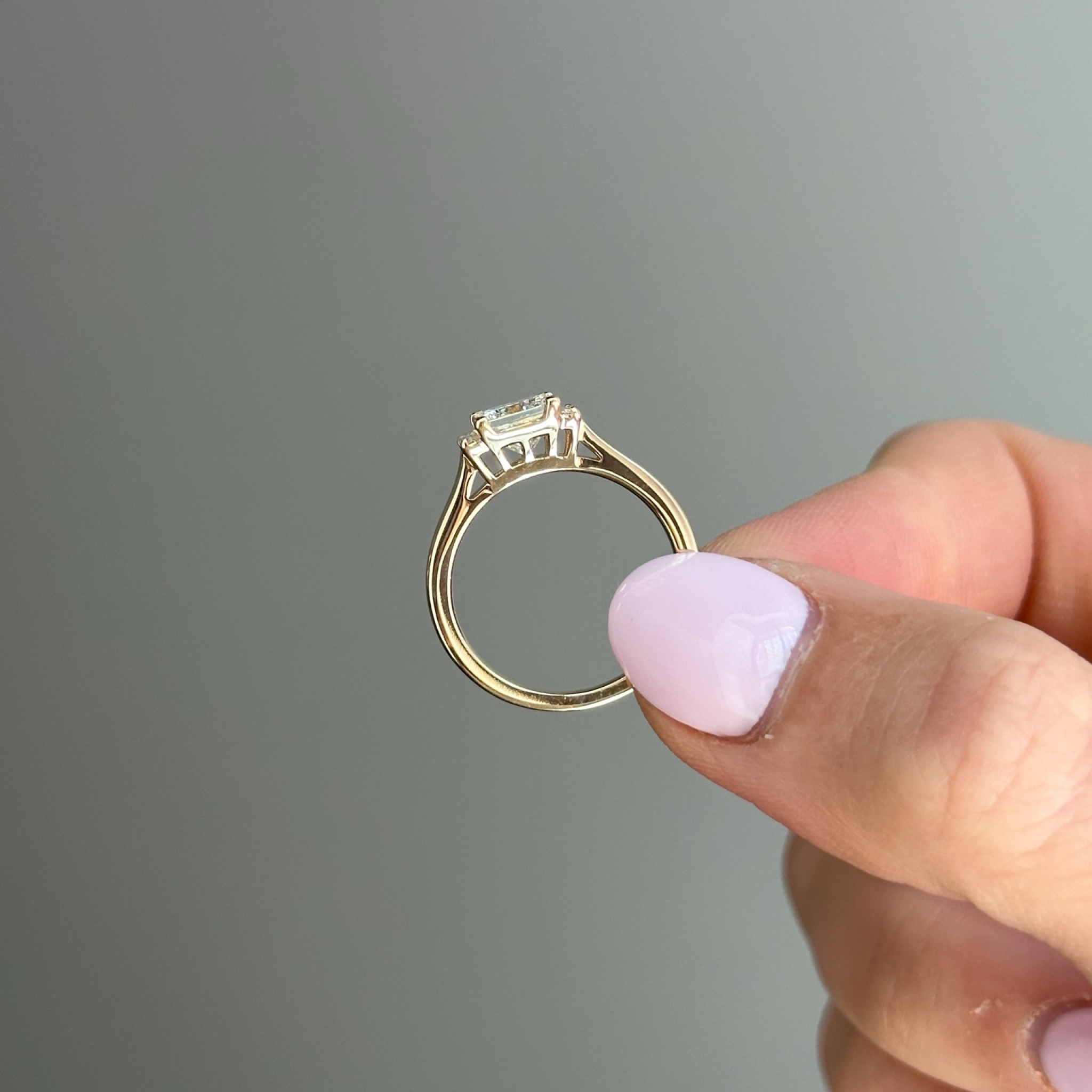 Princess Cut Lab Grown Diamond Engagement Ring with Baguette Side Stones