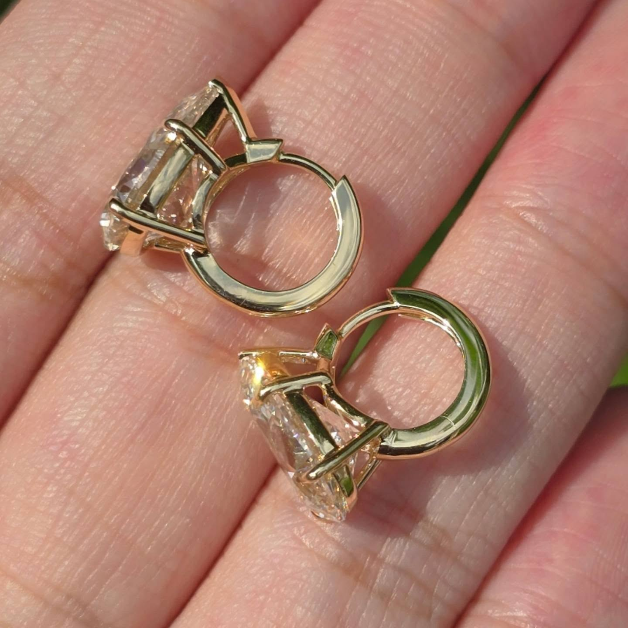 6.00 CTW Pear Shape Lab Grown Diamond Hoop Earrings with V-Prong Setting | 14K Solid Gold Luxury Earrings