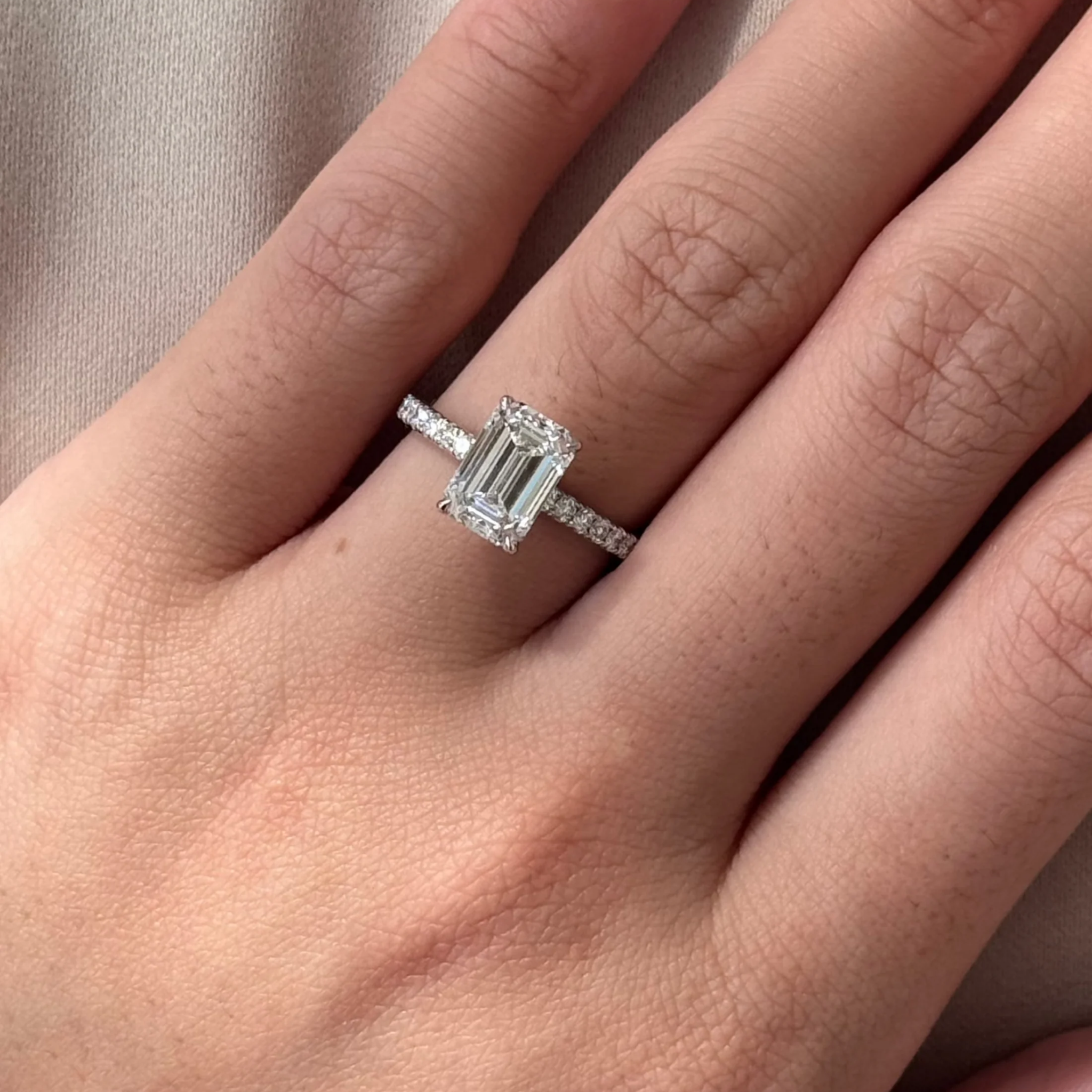 2 carats Emerald Cut Diamond Micro Pave Ring