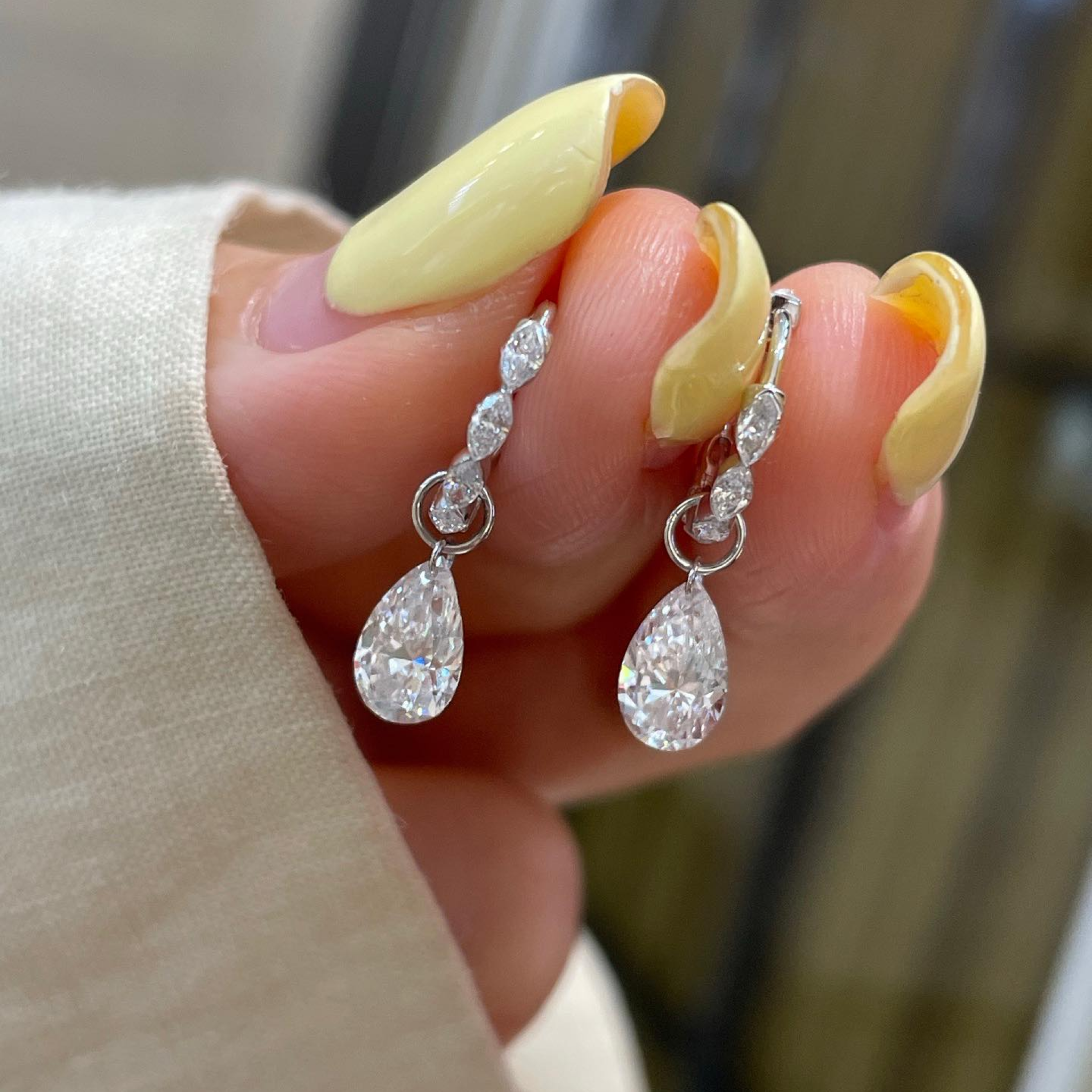 Pear Drop Lab Grown Diamond Hoop Earrings | Diamond Huggie Dangle Earrings