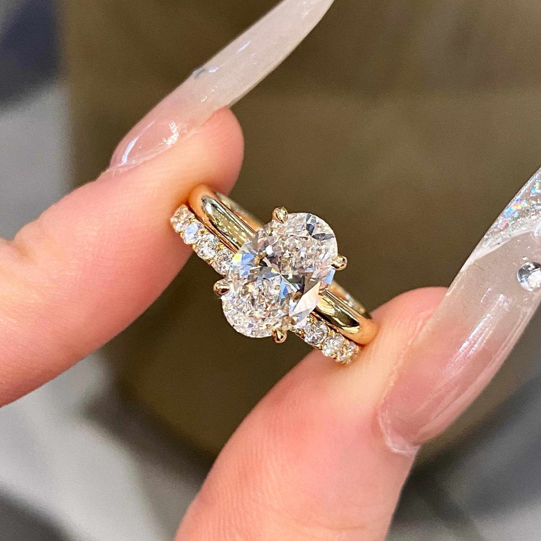 2 CT Oval Lab Grown Diamond Engagement Ring with Pavé Band
