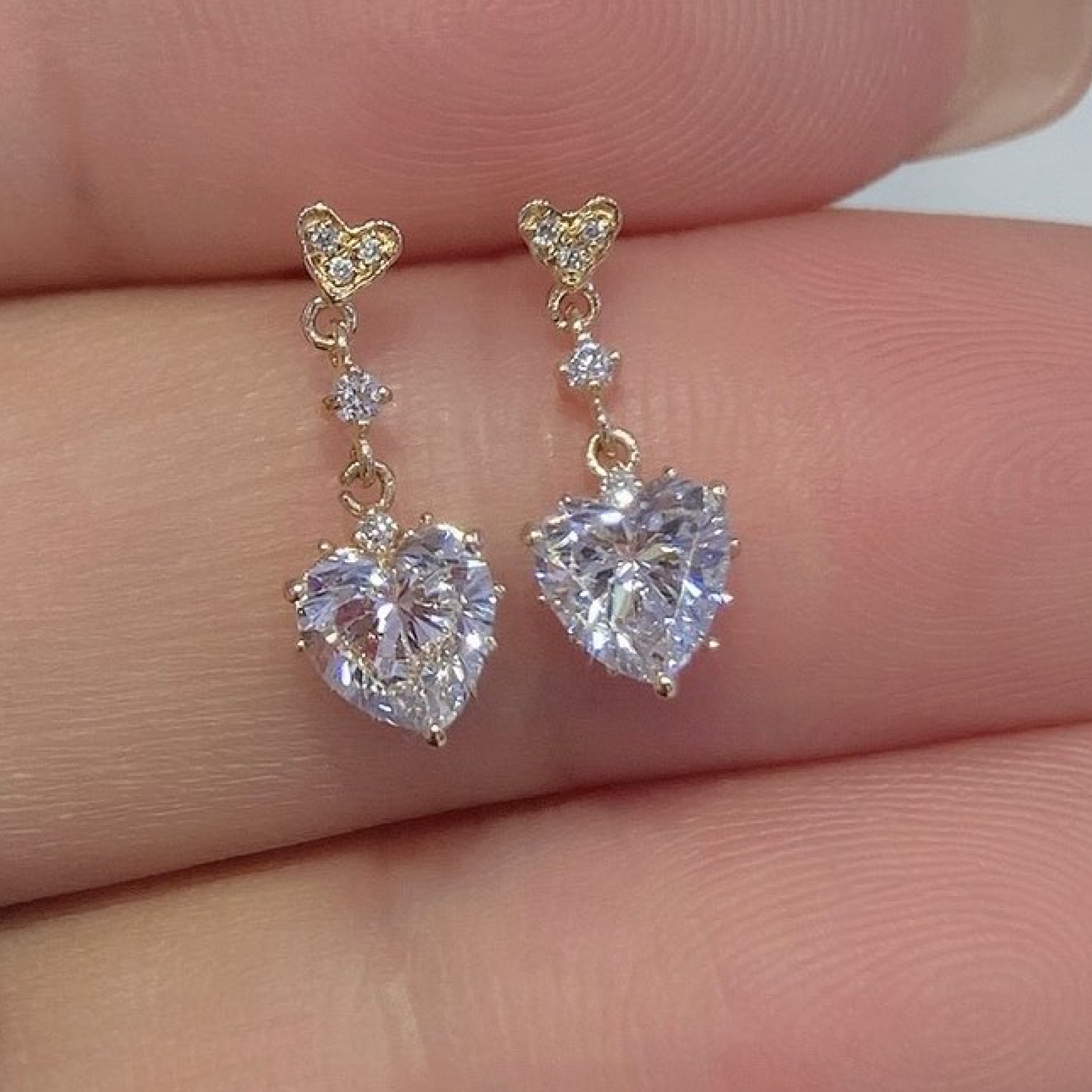 Classic Heart-Cut Lab Diamond Dangle Earrings