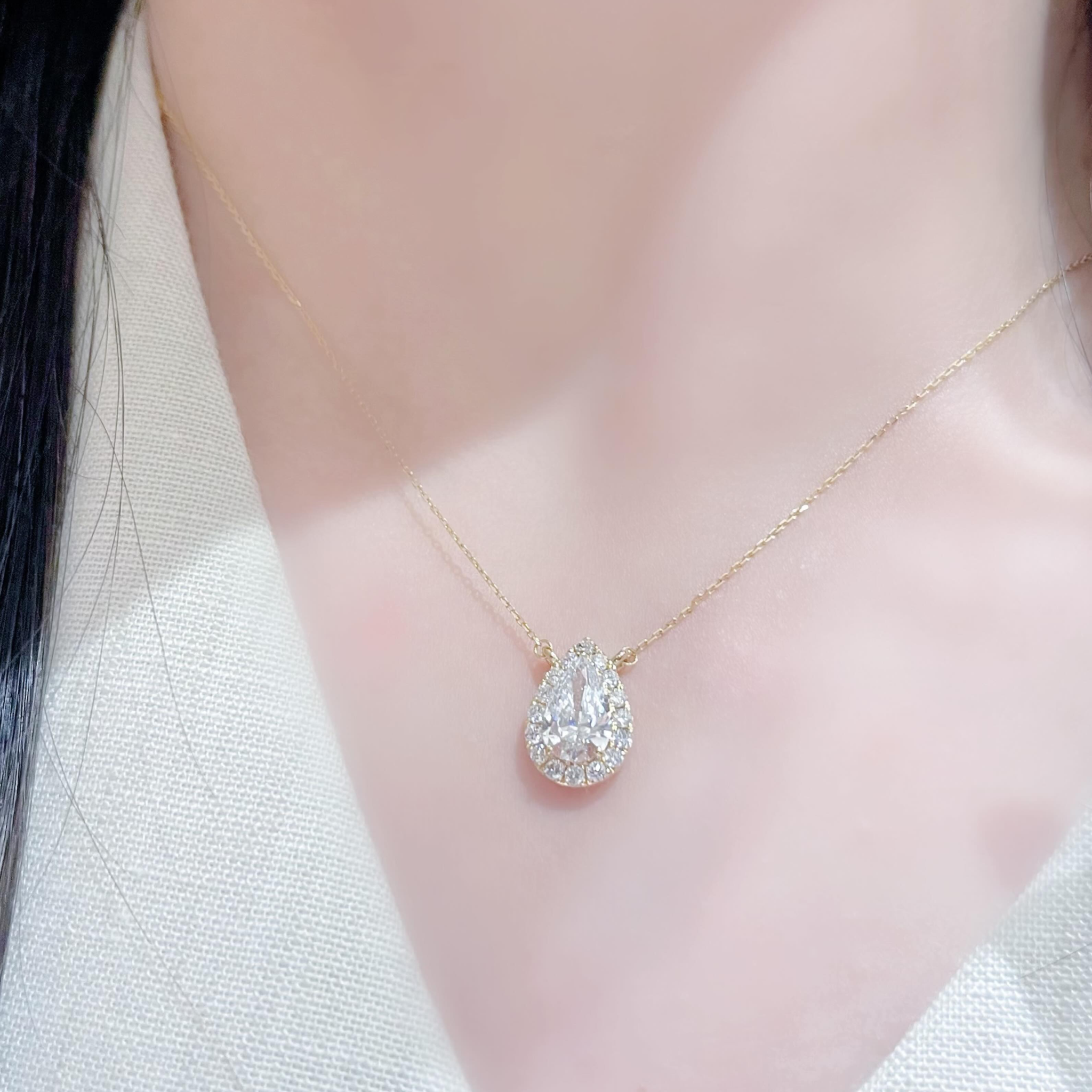 2 CT Pear-Cut Lab Diamond Pendant Necklace with Round Diamond Halo