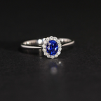 Oval Blue Sapphire & Diamond Halo Engagement Ring | Classic Oval Sapphire Ring