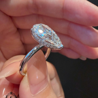 5 CT Pear Lab Grown Diamond Engagement Ring | Hidden Halo Solitaire Pear Diamond Ring