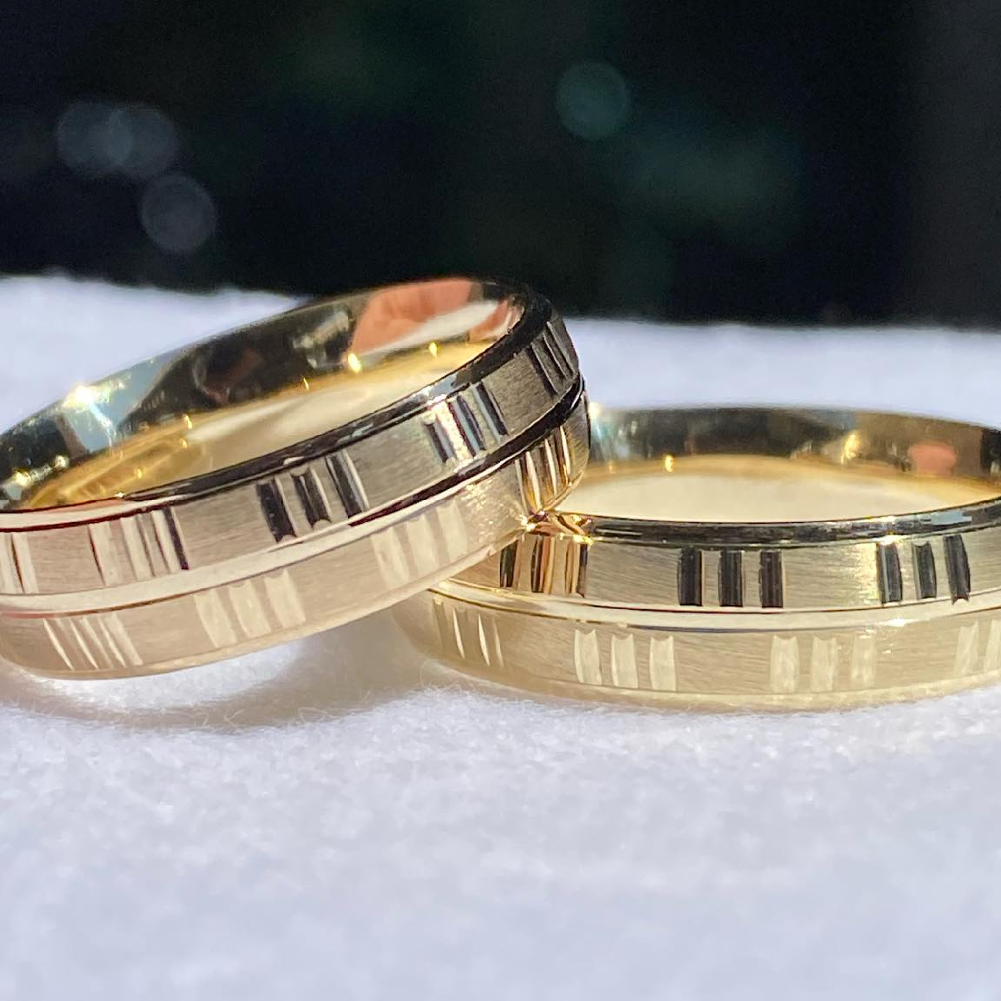 Matching Gold Wedding Bands | Engraved His & Hers Wedding Ring Set | Comfort Fit Solid Gold Couple Bands