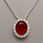 Oval Ruby Diamond Halo Pendant Necklace | White Gold Classic Ruby Solitaire Pendant