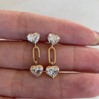 Heart Cut Lab Grown Diamond Paperclip Link Drop Earrings | 14K Gold Double Heart Dangle Earrings