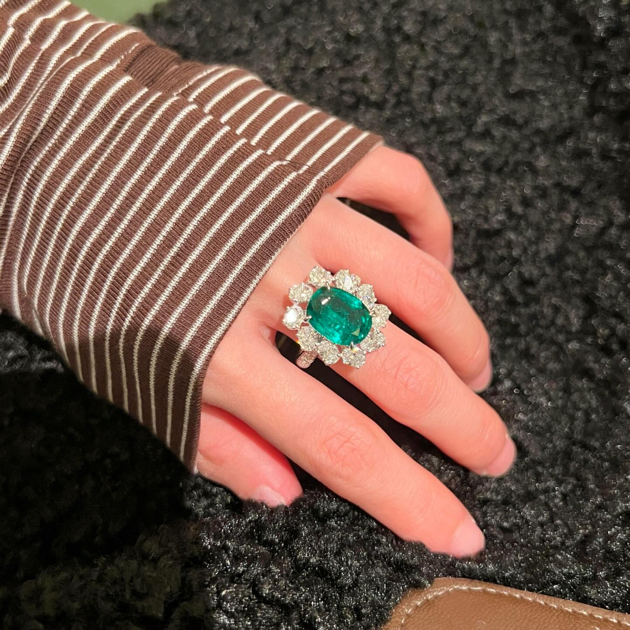 Oval Emerald & Diamond Halo Cocktail Ring | Luxury Emerald Statement Ring