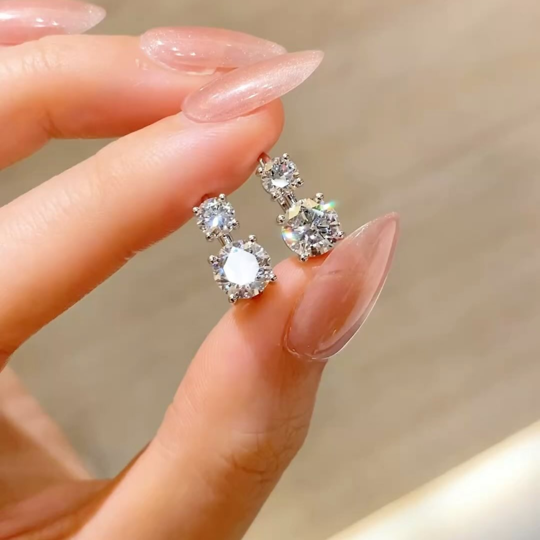 Round-Cut Lab Grown Diamond Two-Stone Drop Stud Earrings