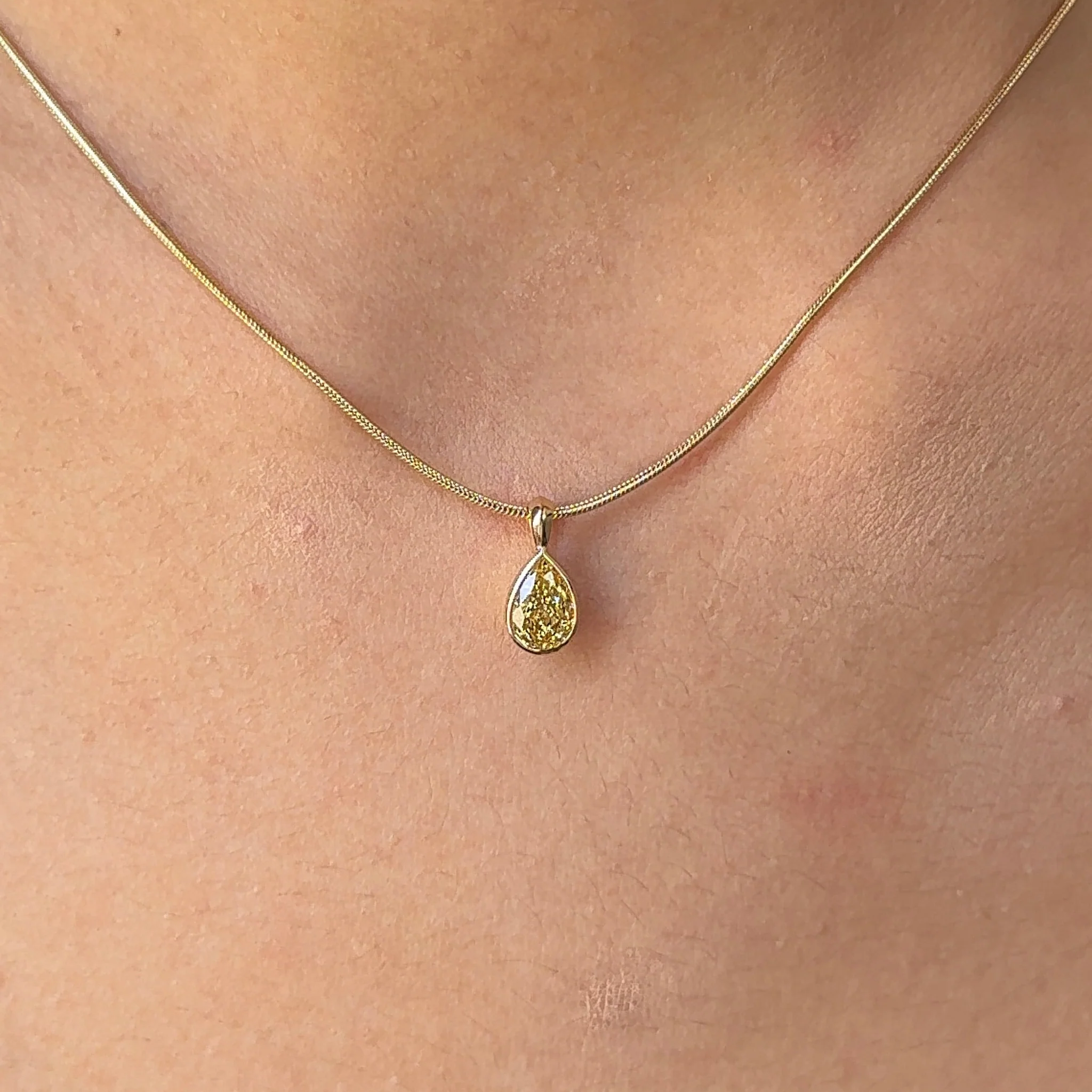Luxury Fancy Yellow Pear Lab Diamond Bezel Pendant Necklace