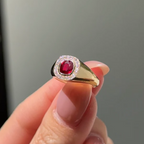 1 carat Natural Ruby Cushion Cut with Halo Diamond Pinky Ring