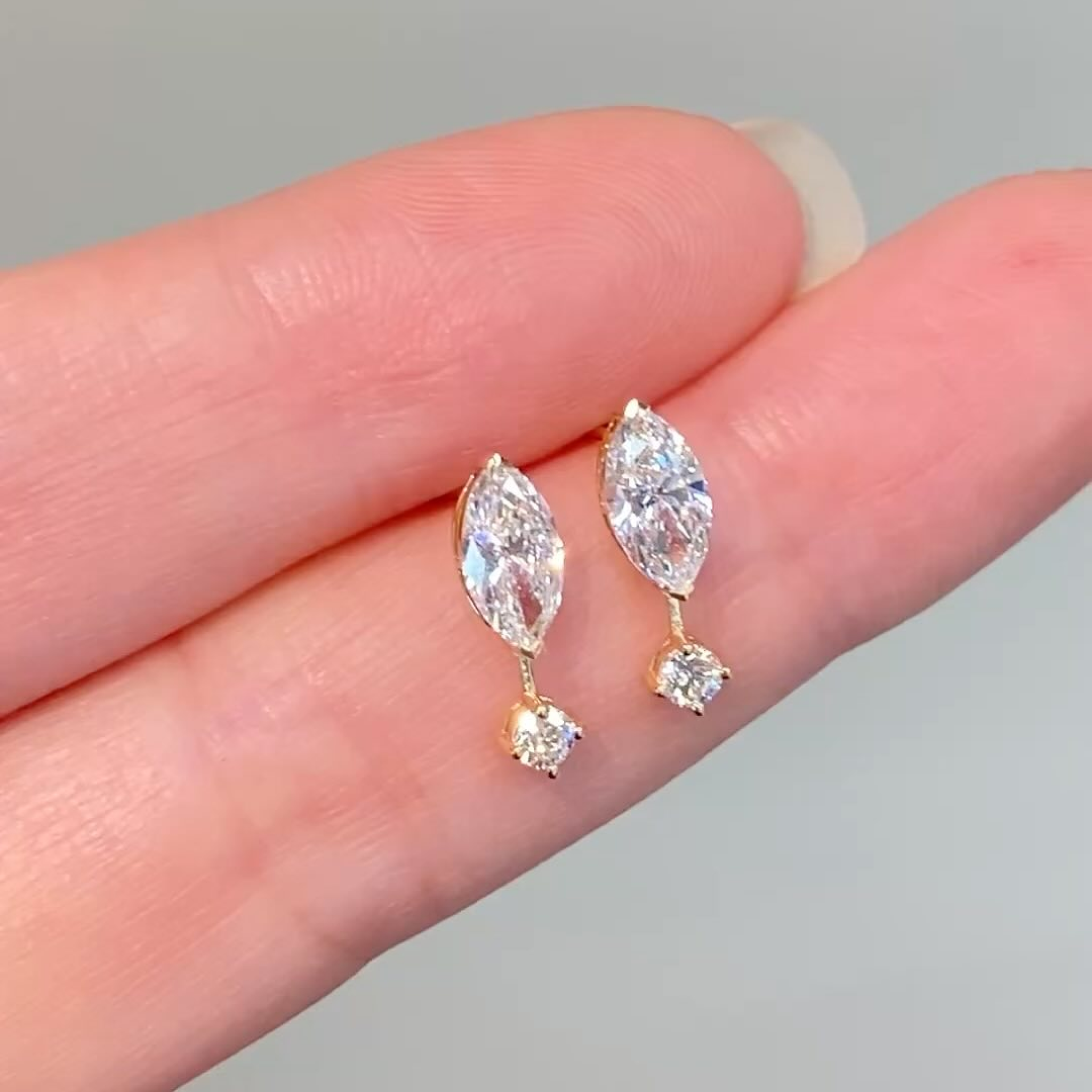 Marquise-Cut Lab Grown Diamond Drop Stud Earrings