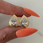 Pear-Shaped Lab Grown Diamond Stud Earrings with Double Bezel Setting