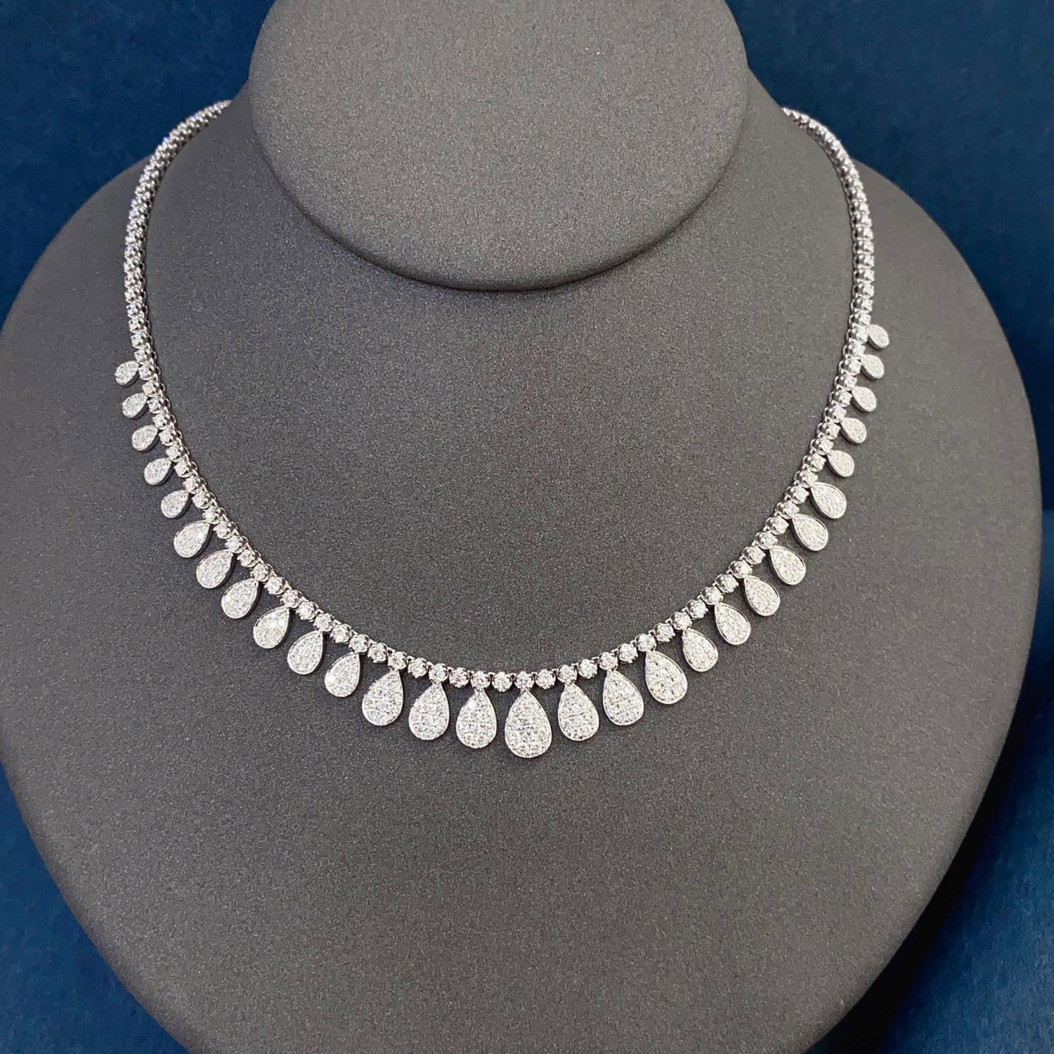 Pear Drop Lab Grown Diamond Tennis Necklace | Pave Diamond Fringe Statement Necklace | 14K Gold Bridal Jewelry