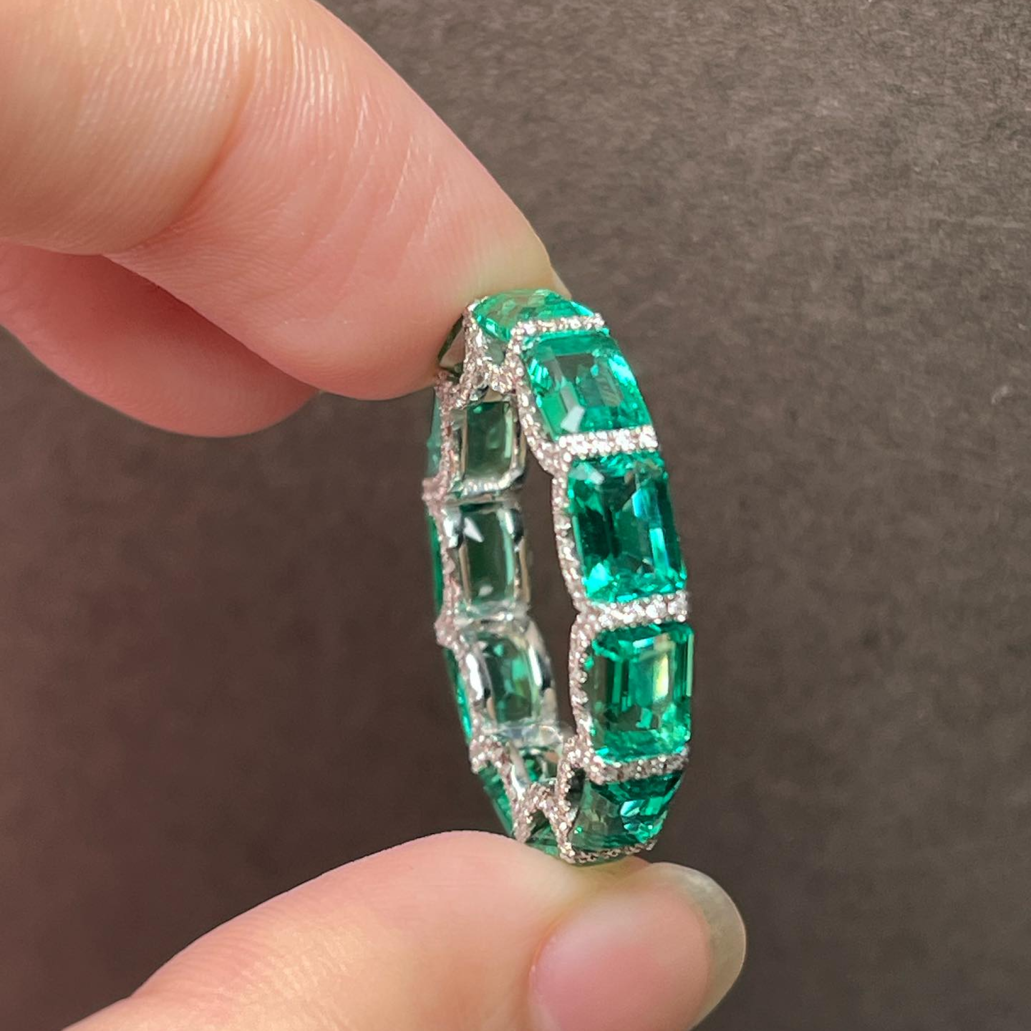 Emerald Cut Emerald Eternity Band | Full Eternity Wedding Ring | Luxury Green Gemstone Anniversary Band | 14K Gold