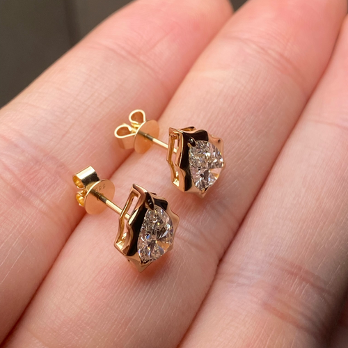 0.70CT Pear Cut Diamond Stud Earrings , Abstract Sculptural Bezel Setting