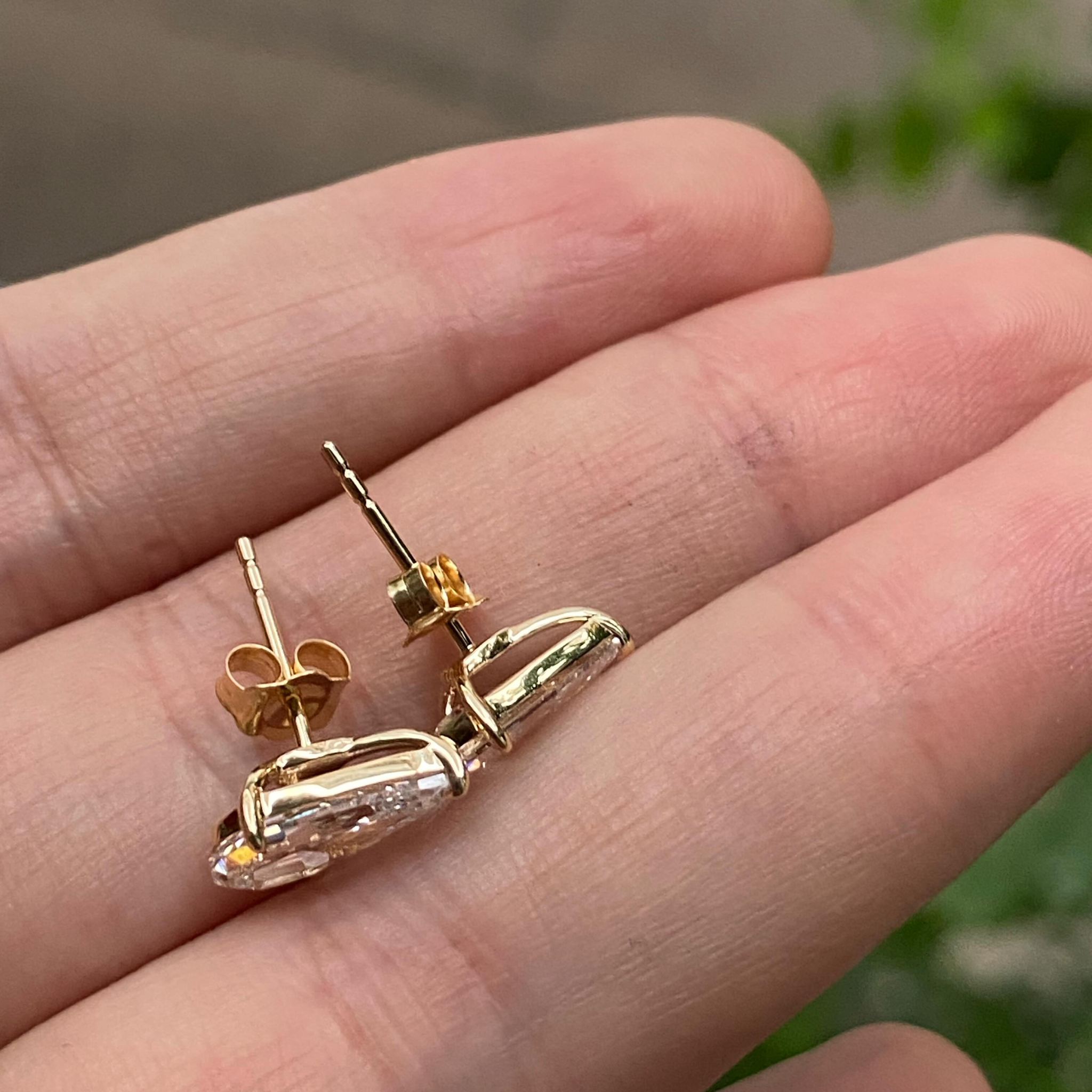 1 CT Step-Cut Pear Lab Diamond Stud Earrings in 14K Gold