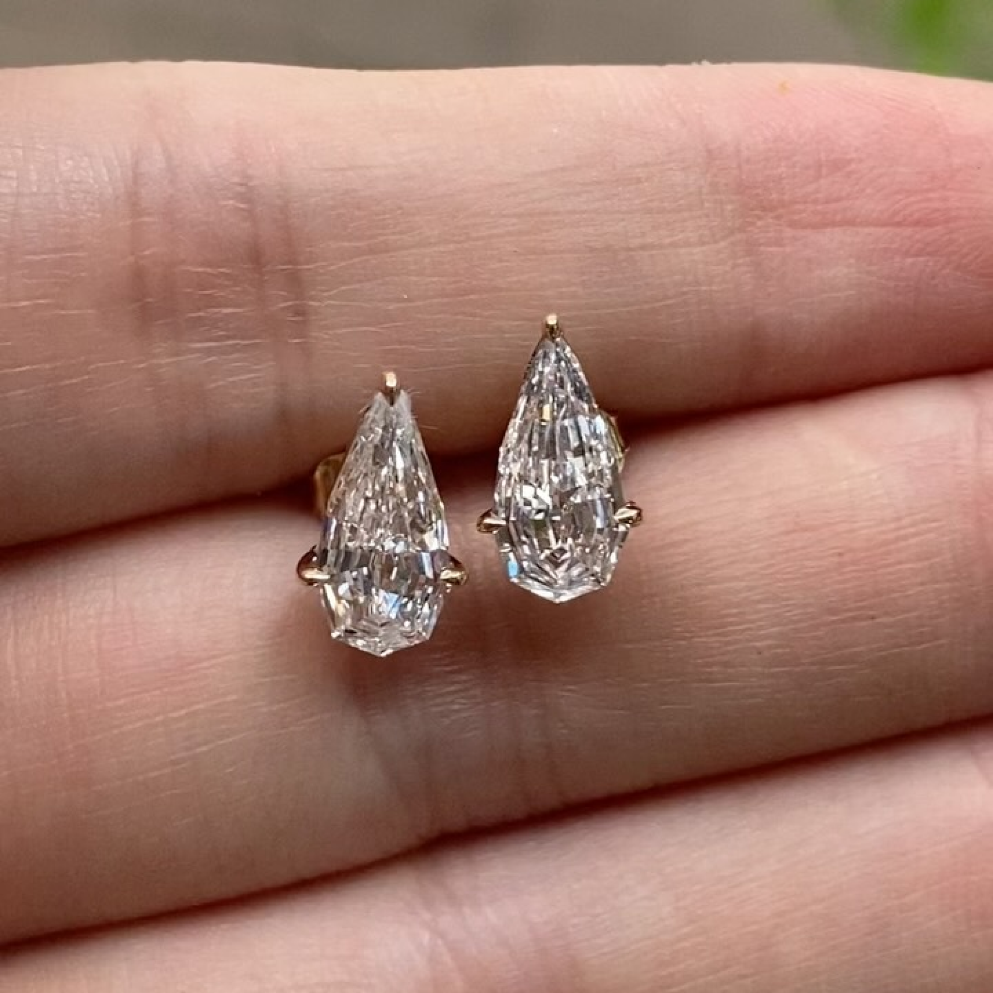 1 CT Step-Cut Pear Lab Diamond Stud Earrings in 14K Gold