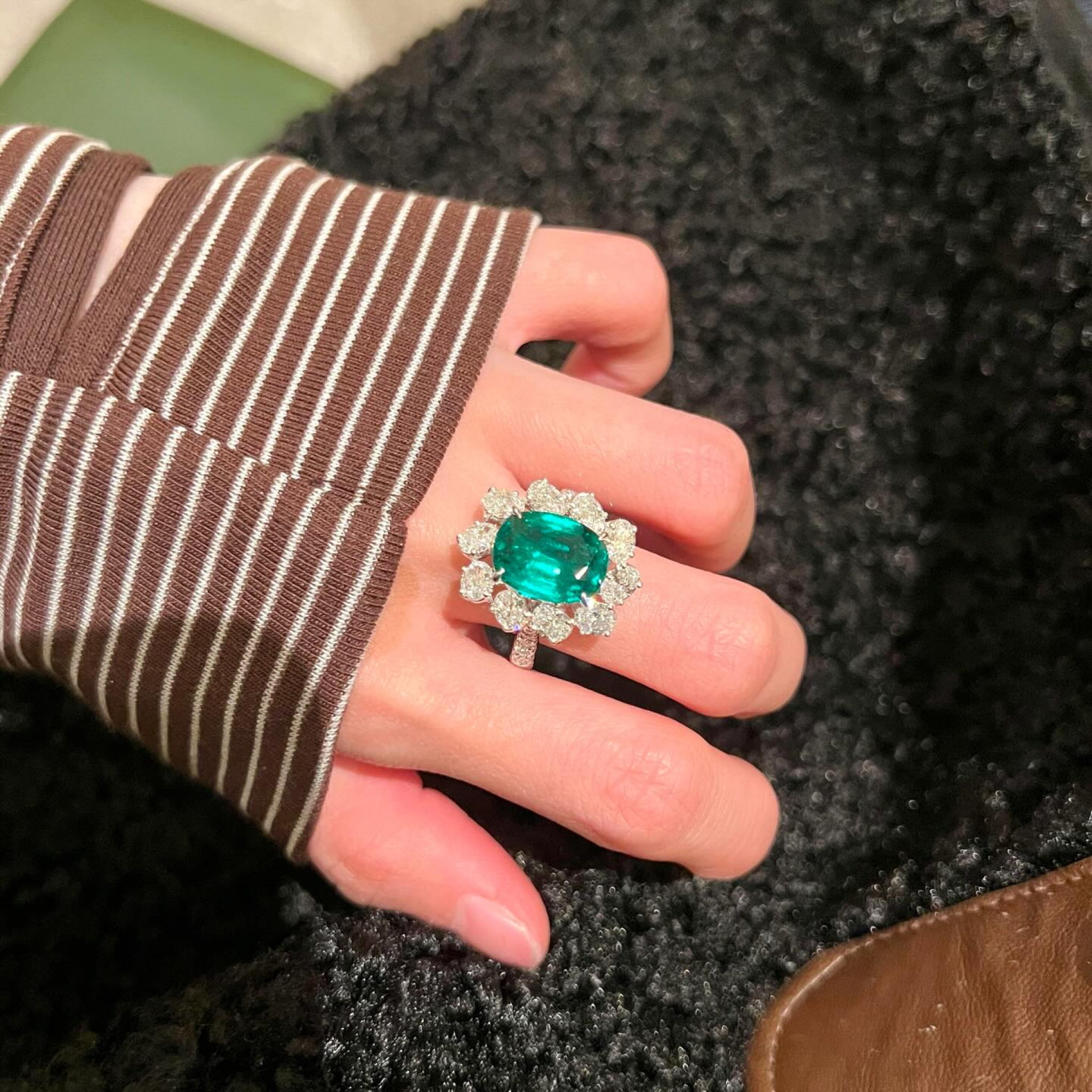 Oval Emerald & Diamond Halo Cocktail Ring | Luxury Emerald Statement Ring