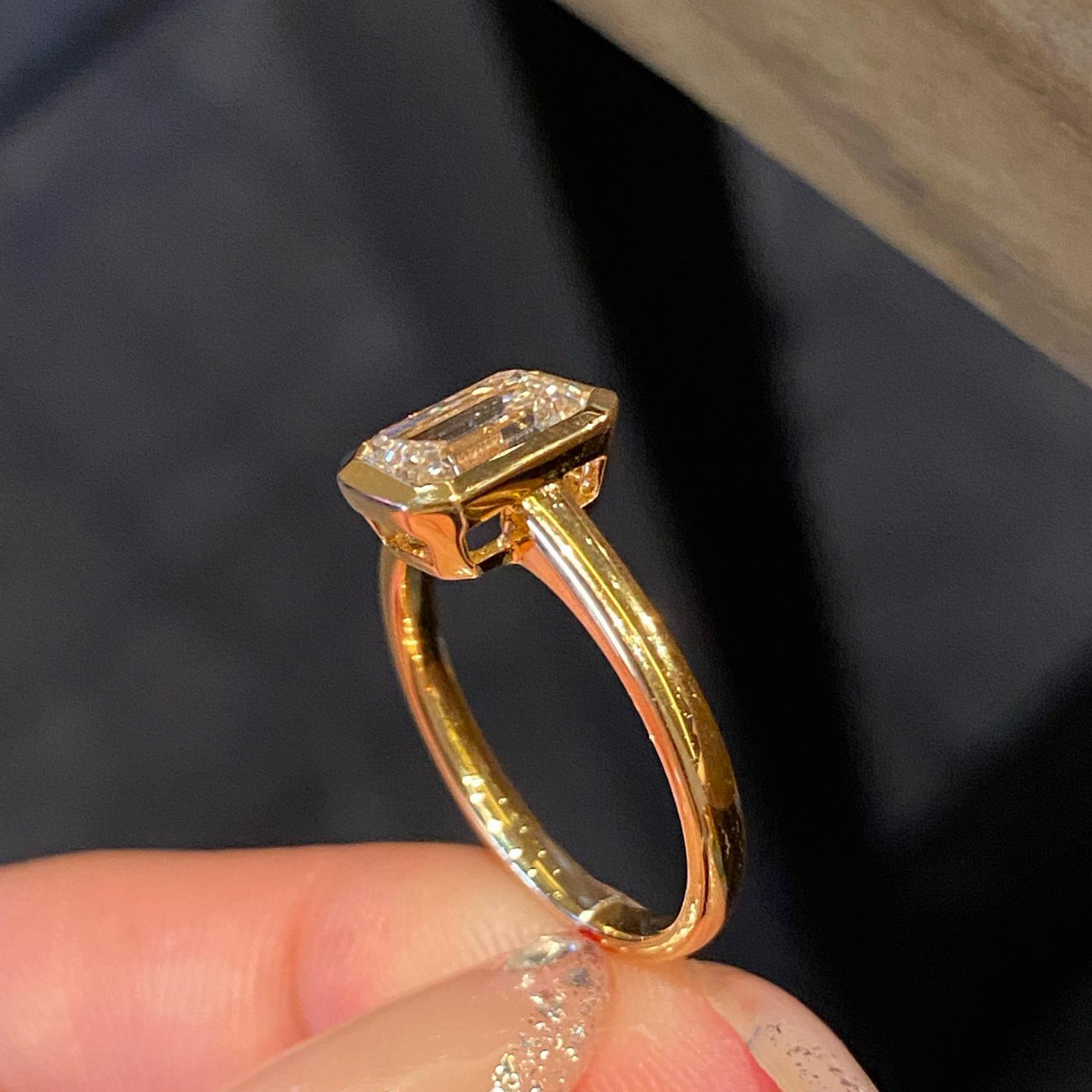 1.5 CT Emerald Cut Bezel Set Solitaire Ring | Minimalist Lab Grown Diamond Engagement Ring | 14K Gold Fine Jewelry