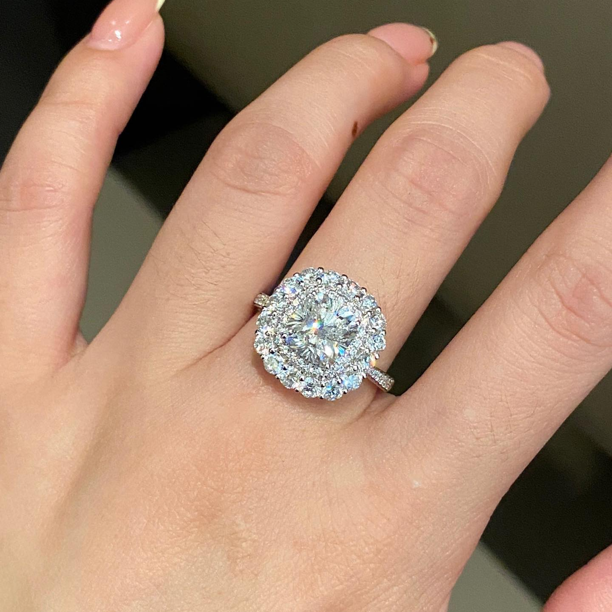 2 CT Cushion Cut Lab Grown Diamond Halo Engagement Ring | Double Halo Pave Bridal Ring | 14K Gold Fine Jewelry