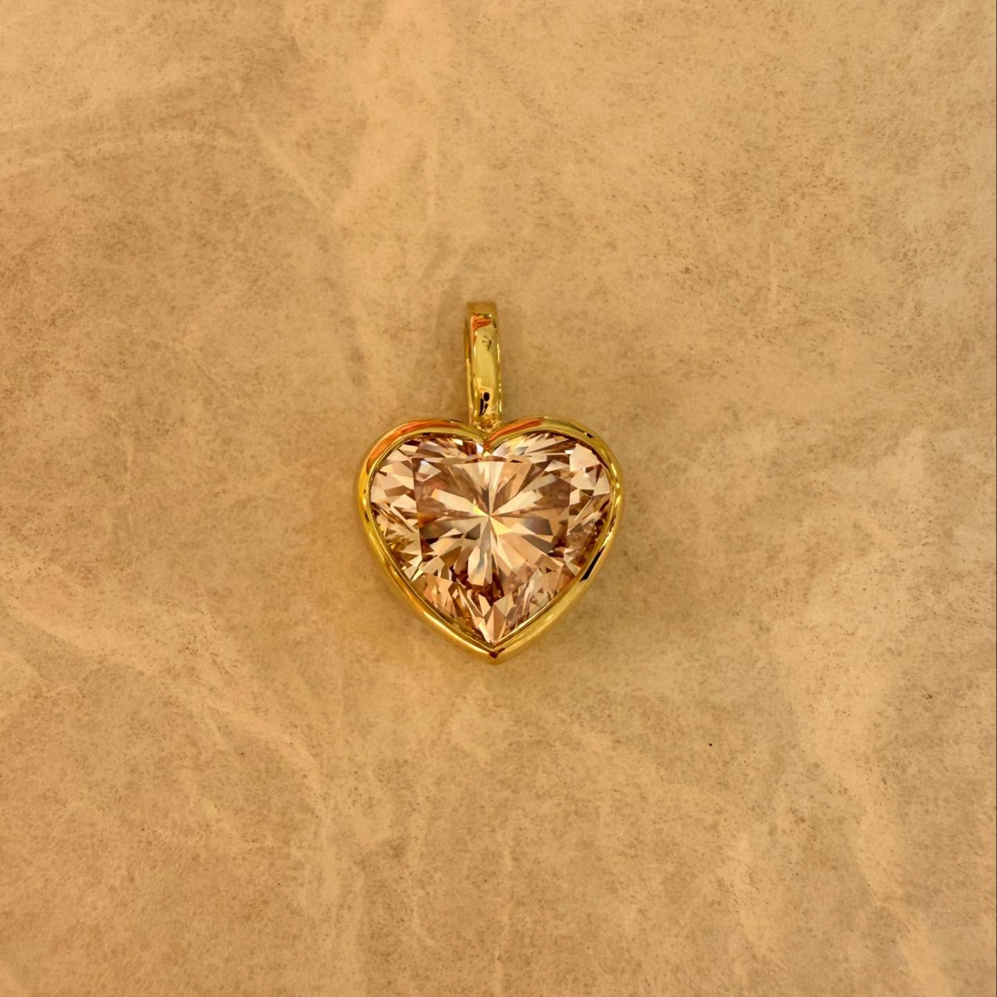 Heart Cut Pink Lab Grown Diamond Pendant | Full Bezel Solitaire Gold Necklace
