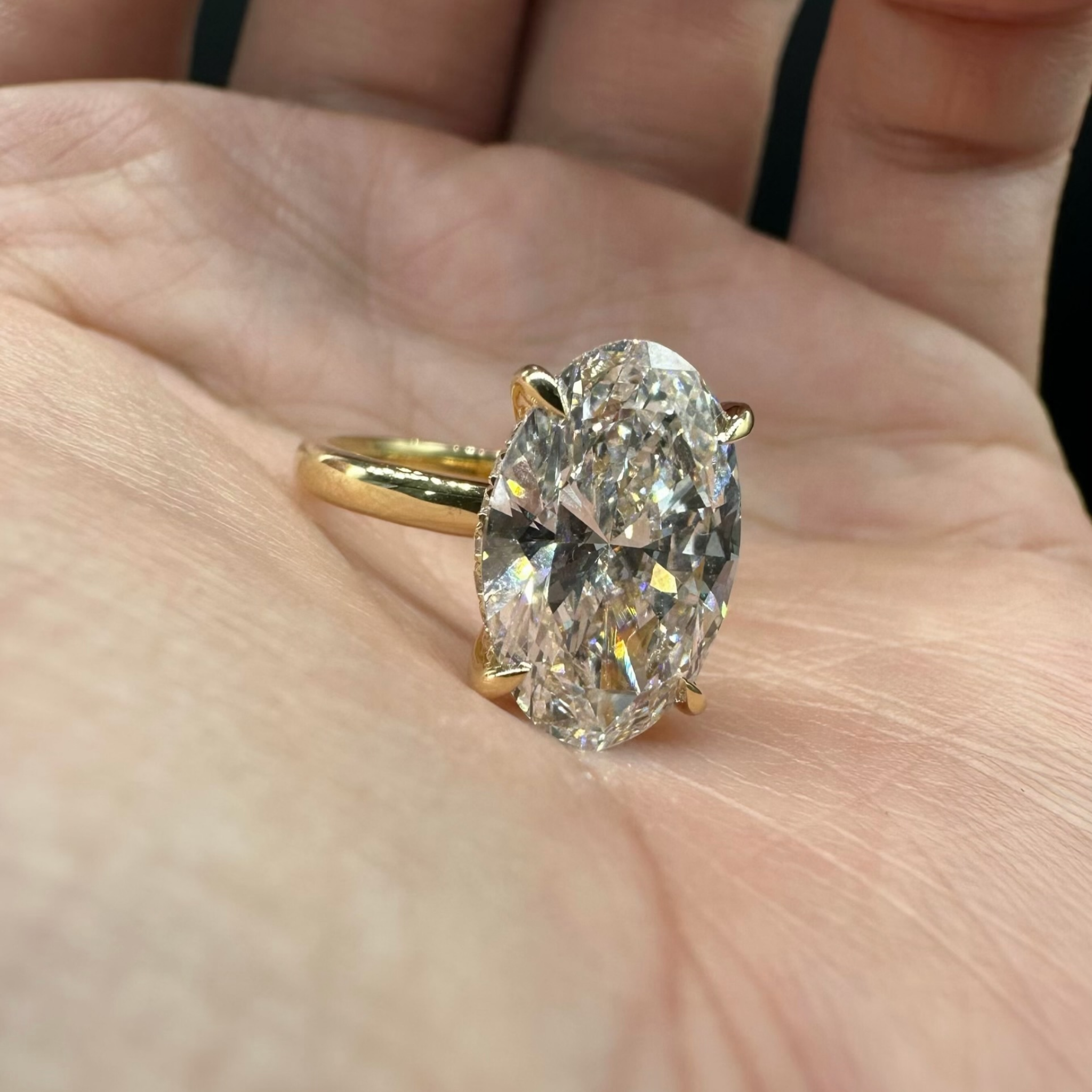 Oval Cut Lab Grown Diamond Solitaire Engagement Ring | Hidden Halo Yellow Gold Ring
