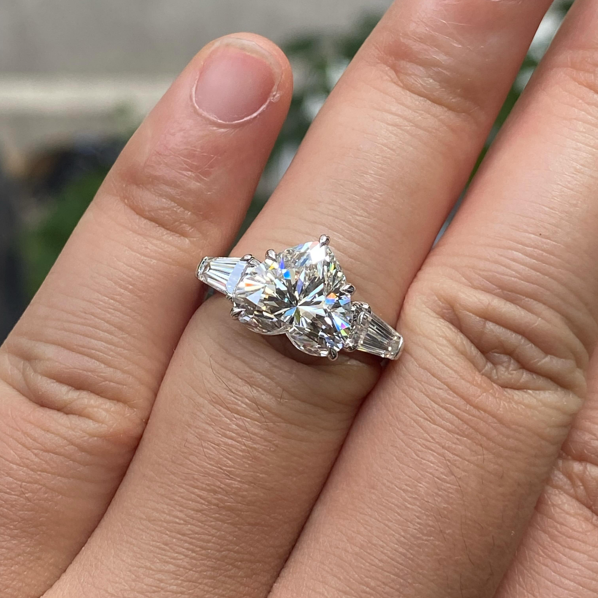 Heart-Cut Lab Diamond Three-Stone Engagement Ring with Tapered Baguette Side Stones