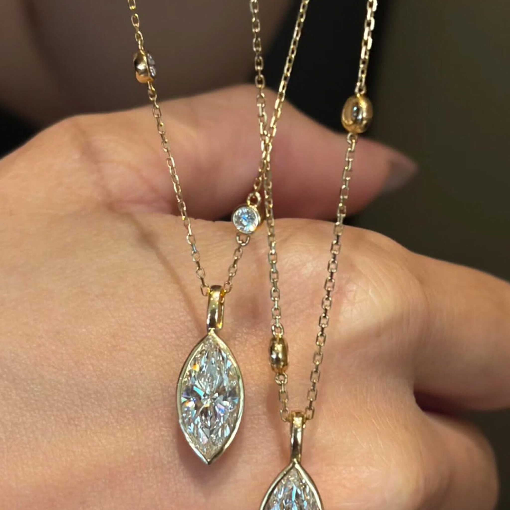 Marquise Cut Lab Grown Diamond Pendant Necklace | Bezel Set Gold Pendant