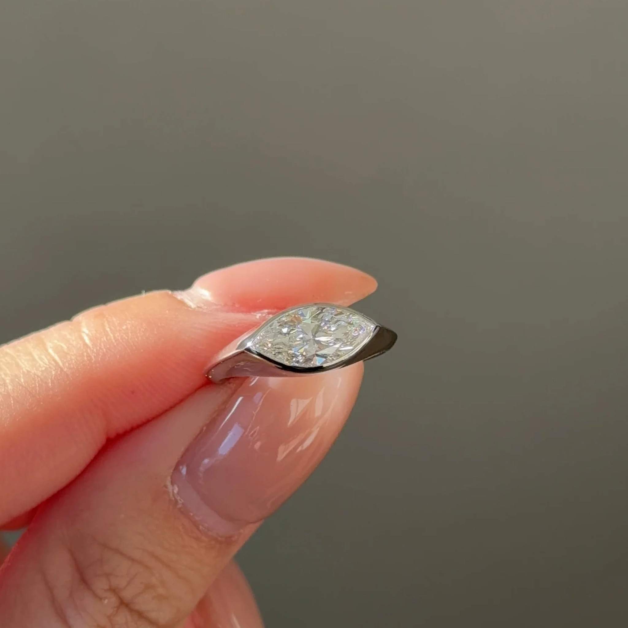 1 carats Marquise cut Diamond Bezel XL Pinky Ring