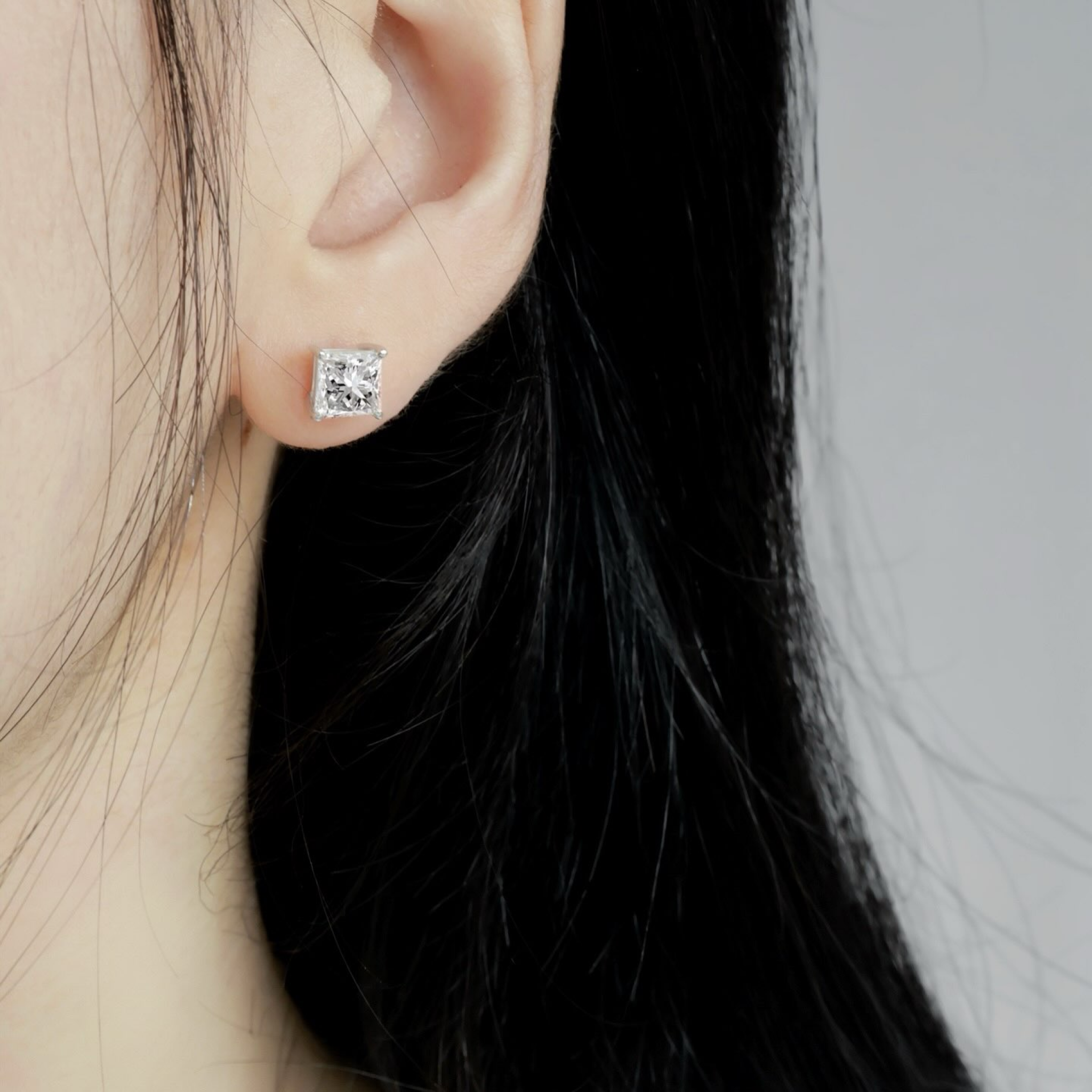Princess-Cut Lab Grown Diamond Solitaire Stud Earrings in Four-Prong Basket Setting
