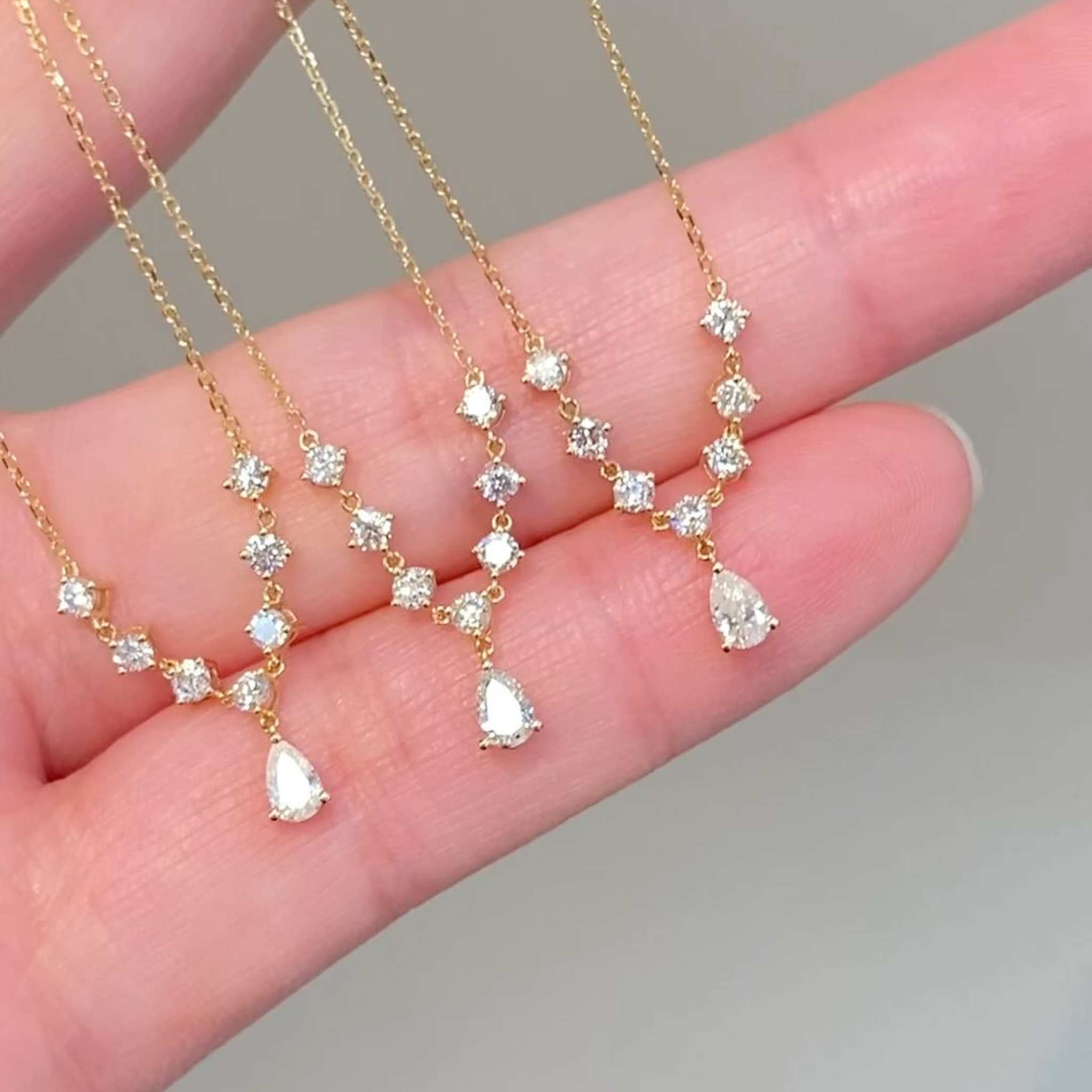 Pear Drop Lab Grown Diamond Necklace | Station Diamond Pendant Necklace | Dainty Lab Grown Diamond Jewelry