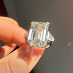10 CT Emerald Cut Lab Grown Diamond Engagement Ring with Tapered Baguette Side Stones