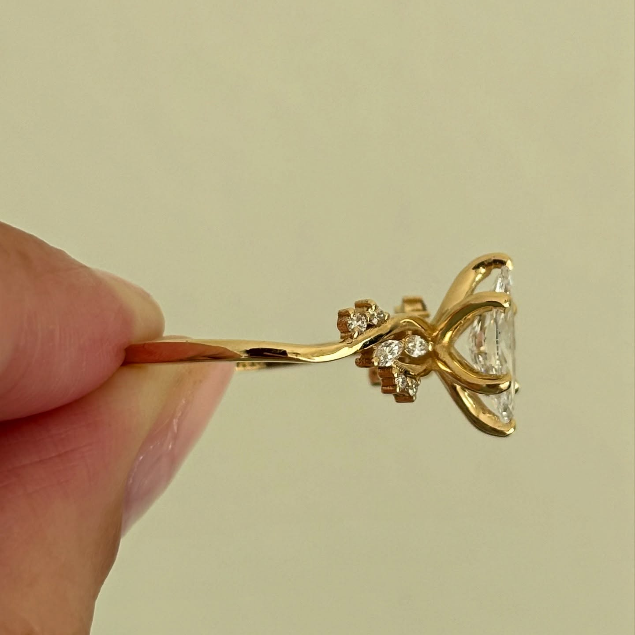 2 CT Marquise Lab Grown Diamond Engagement Ring with Leaf & Vine Diamond Band