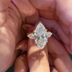Marquise Lab Grown Diamond Engagement Ring with Pear Side Stones | Three Stone Gold Ring