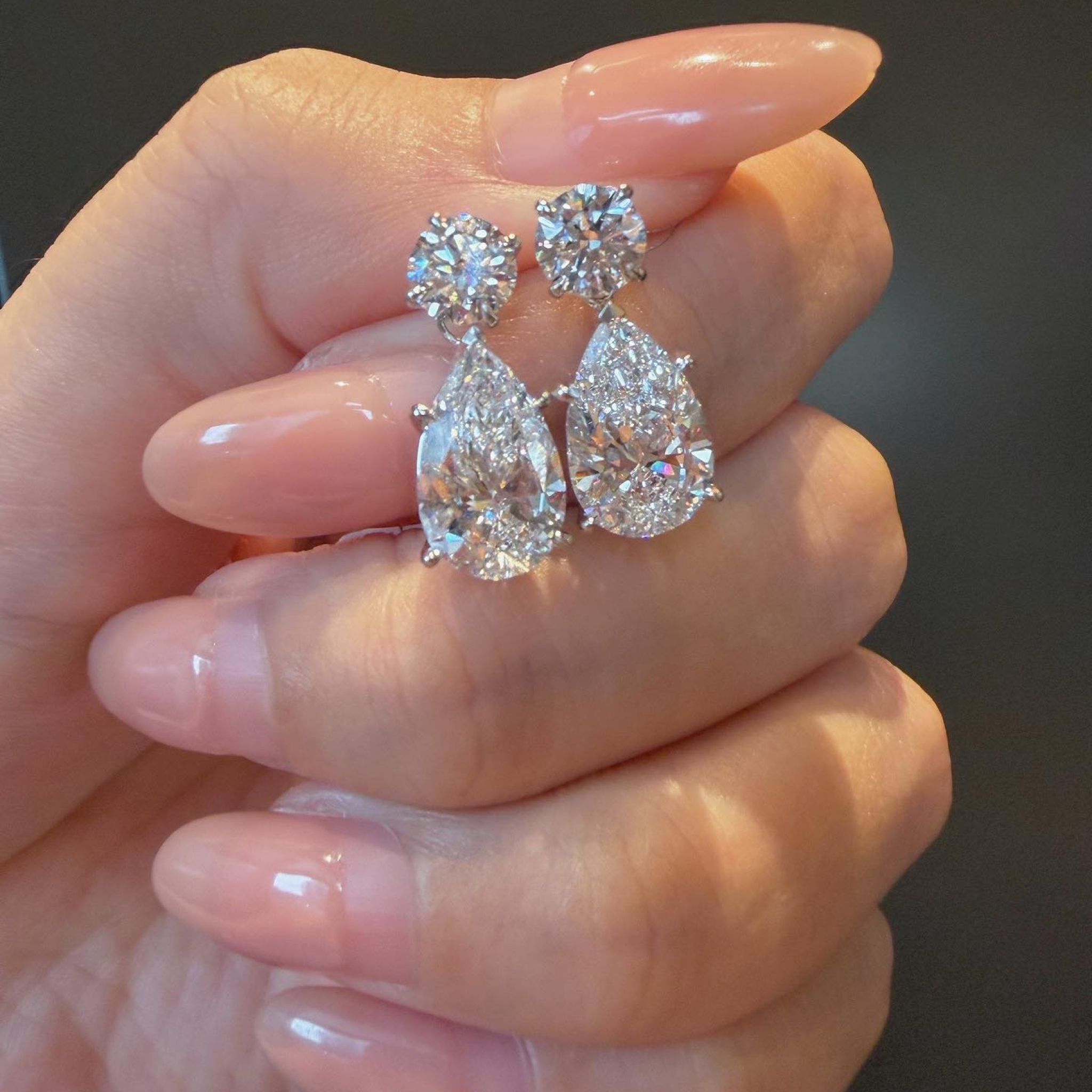 Pear Drop Lab Grown Diamond Earrings | Round & Pear Diamond Dangle Stud Earrings