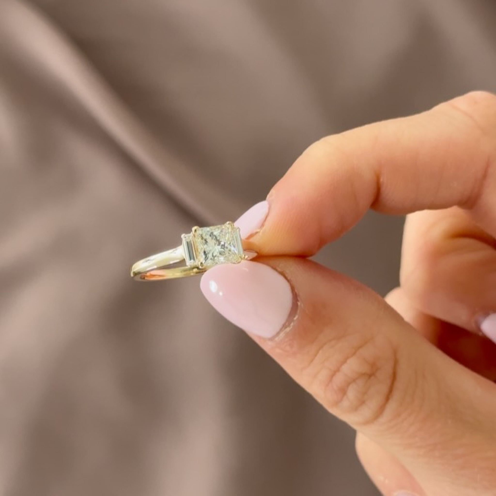 Princess Cut Lab Grown Diamond Engagement Ring with Baguette Side Stones