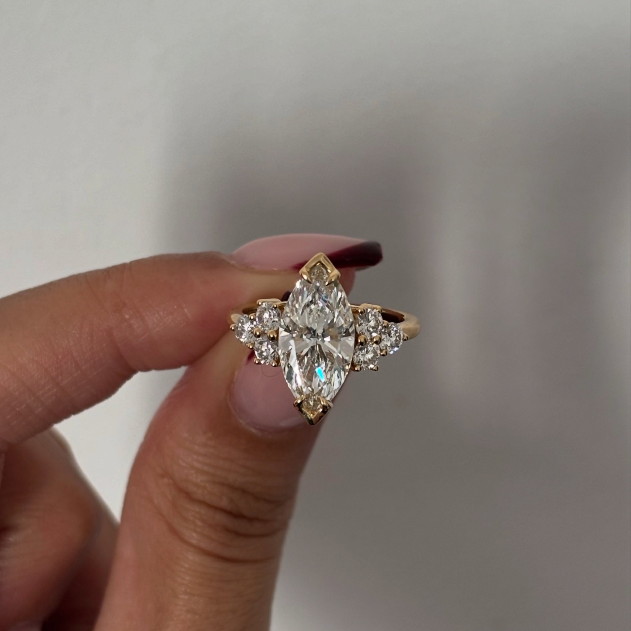 3 CT Marquise Lab Grown Diamond Engagement Ring with Round Diamond Side Cluster