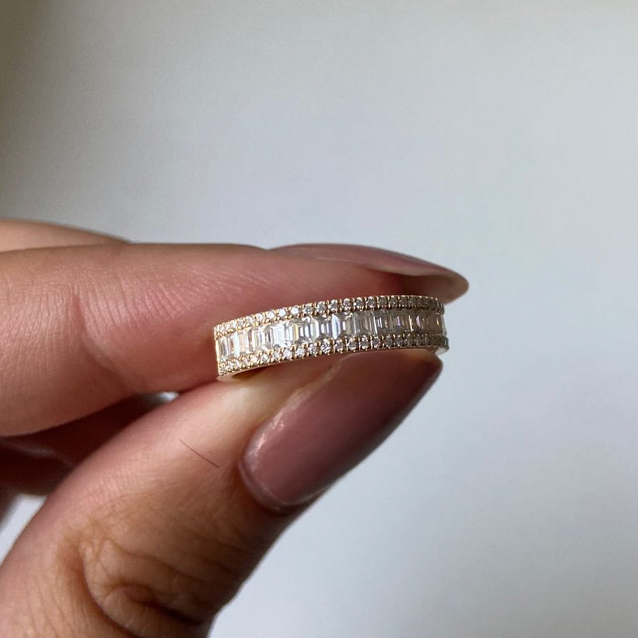 1 CT Radiant Cut Lab Grown Diamond Engagement Ring Set with Baguette Diamond Wedding Band