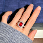 Oval Ruby & Diamond Floral Halo Cocktail Ring | Luxury Statement Ring