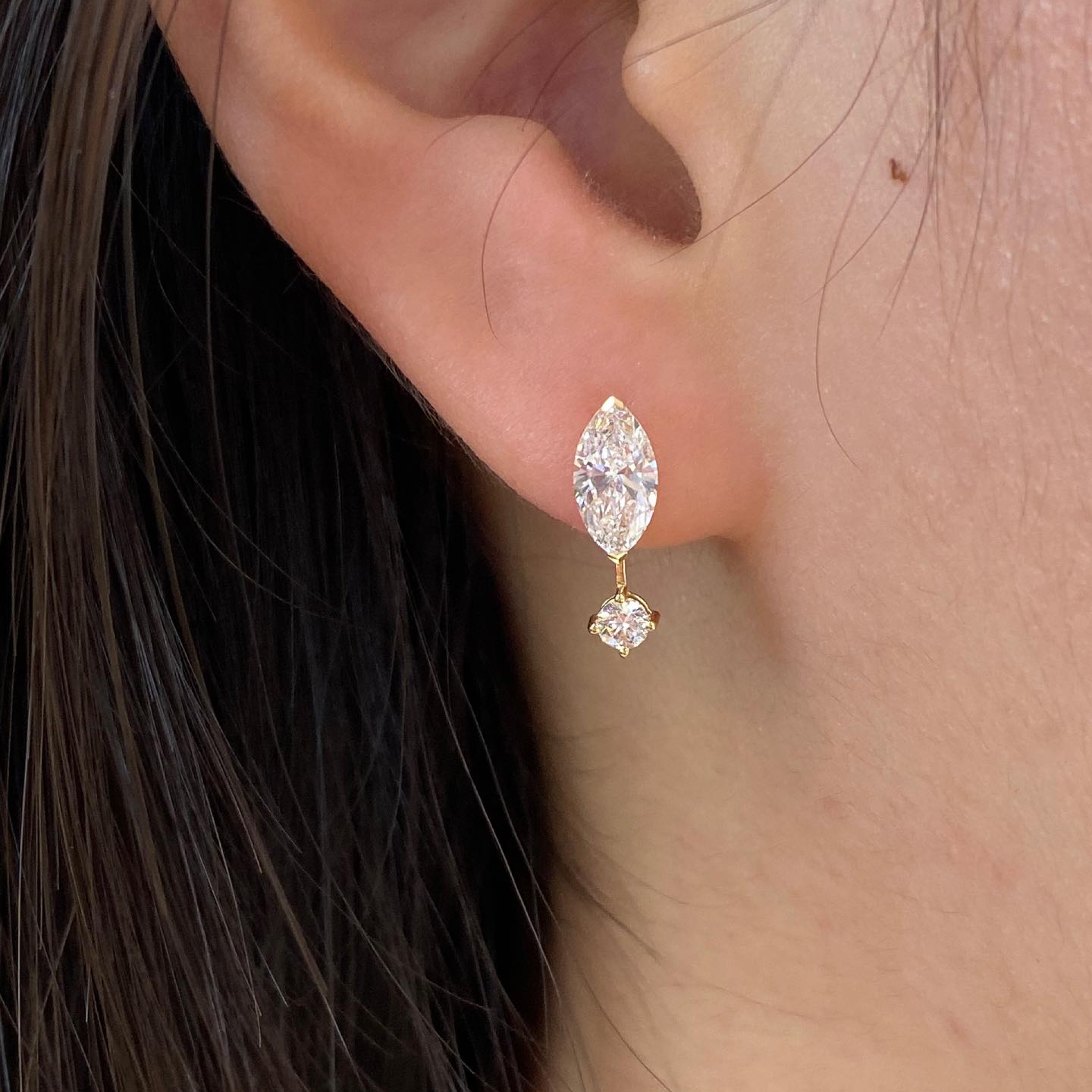 Marquise-Cut Lab Grown Diamond Drop Stud Earrings
