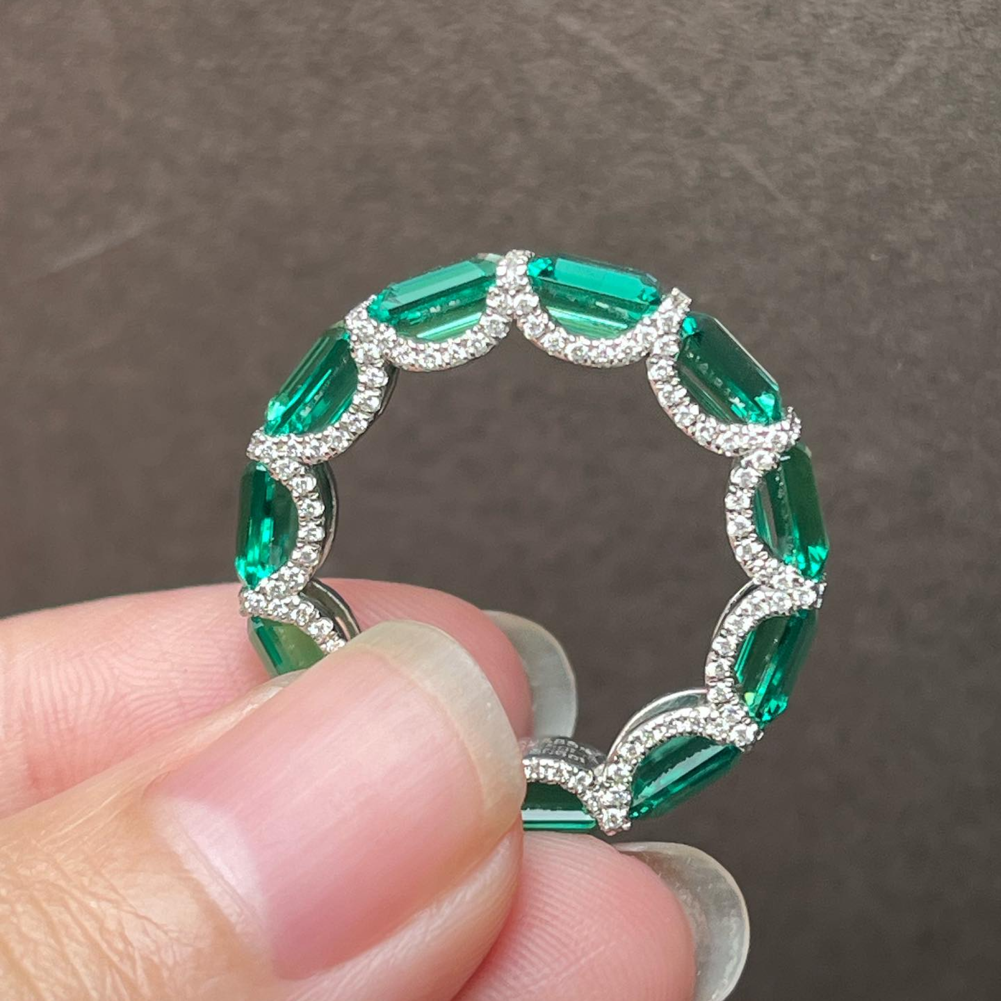 Emerald Cut Emerald Eternity Band | Full Eternity Wedding Ring | Luxury Green Gemstone Anniversary Band | 14K Gold