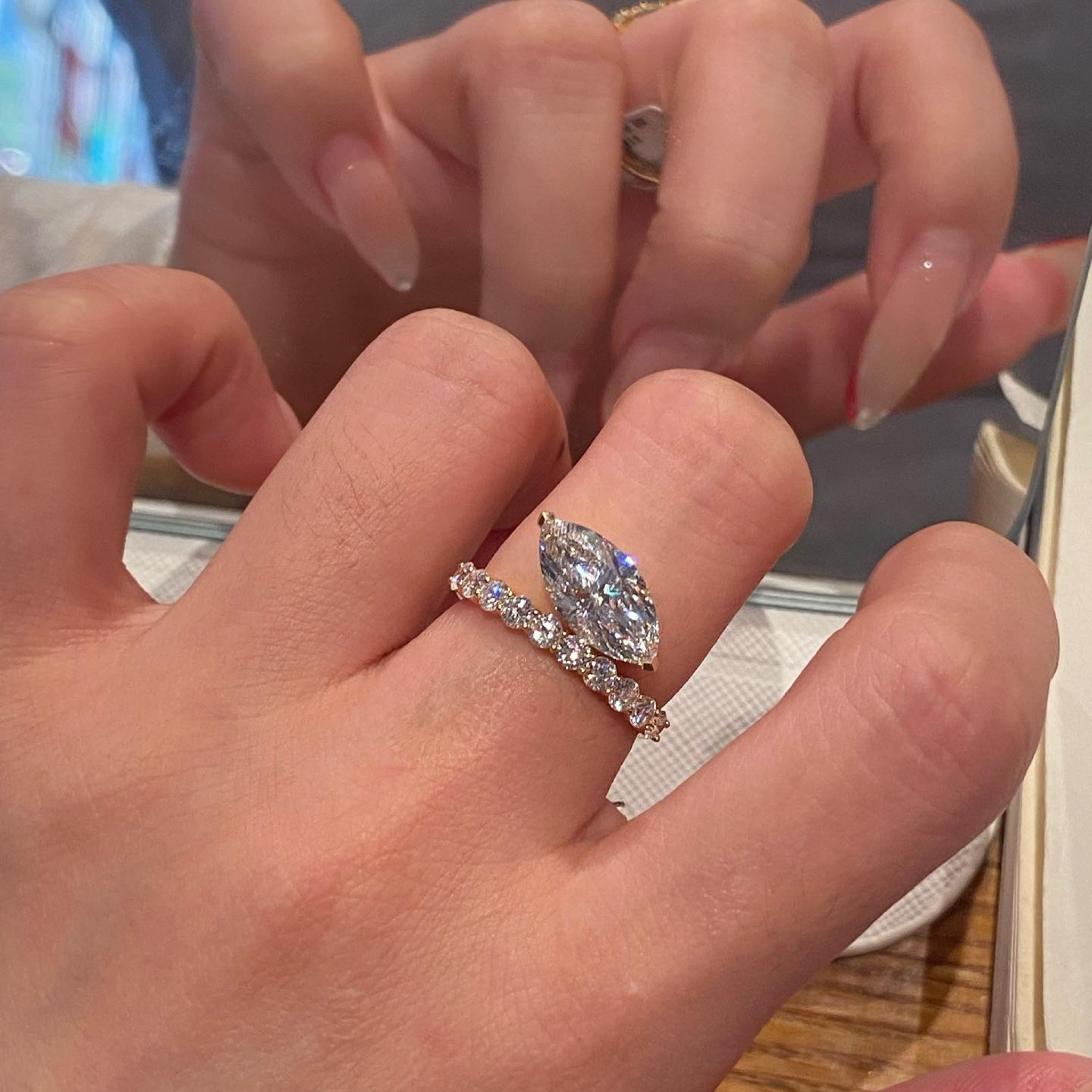 1 CT Marquise Cut Lab Grown Diamond Solitaire Ring | Round Diamond Wedding Band | 14K Gold Engagement Ring