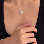 3.5 CT Radiant Cut Lab Grown Diamond Pendant | Half Bezel Diamond Necklace | Modern Solitaire Statement Jewelry