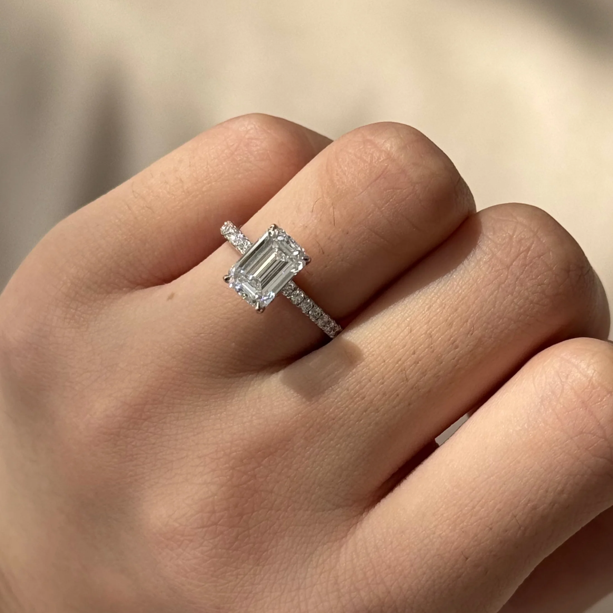 2 carats Emerald Cut Diamond Micro Pave Ring
