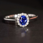 Oval Blue Sapphire & Diamond Halo Engagement Ring | Classic Oval Sapphire Ring